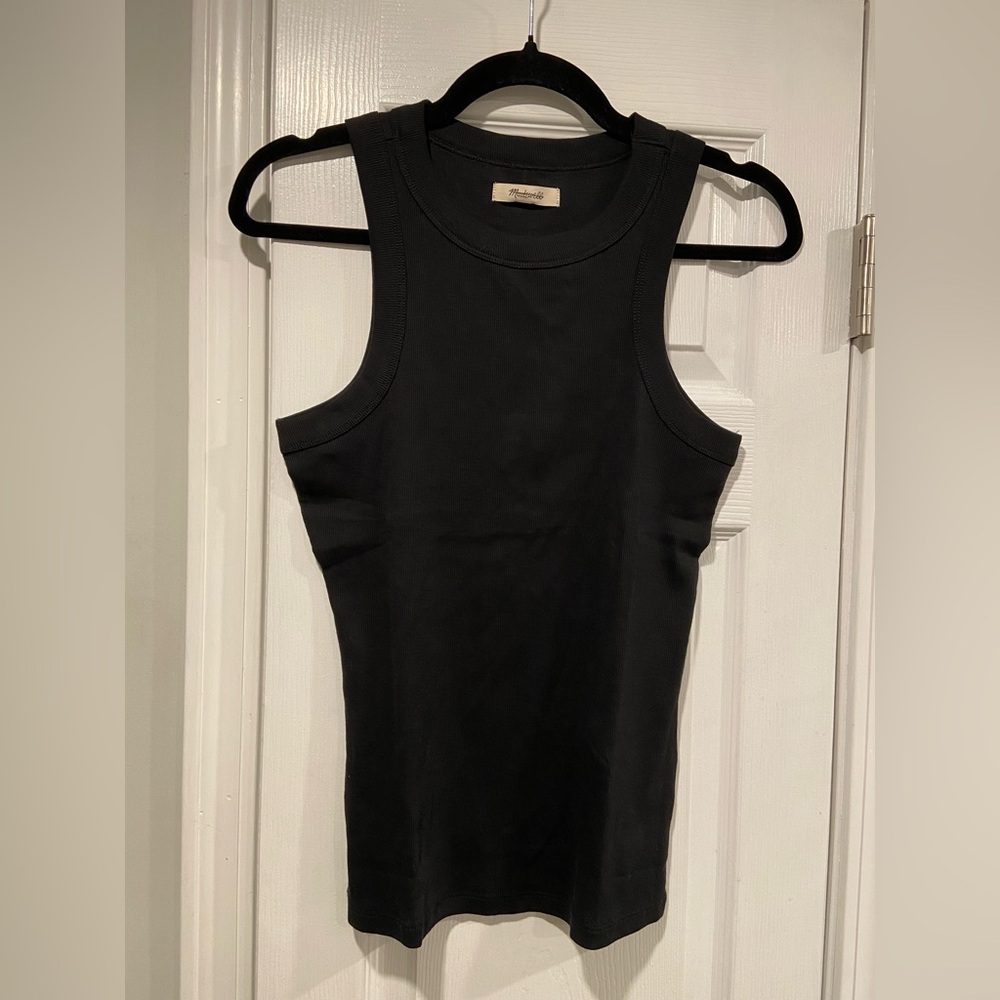 NWOT Madewell Size XXS Black Ribbed Supima Cotton Racerback Tank Top Stretch